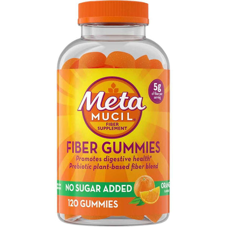 Frasco de suplemento Metamucil Fibra Sabor Naranja 120 Gomitas