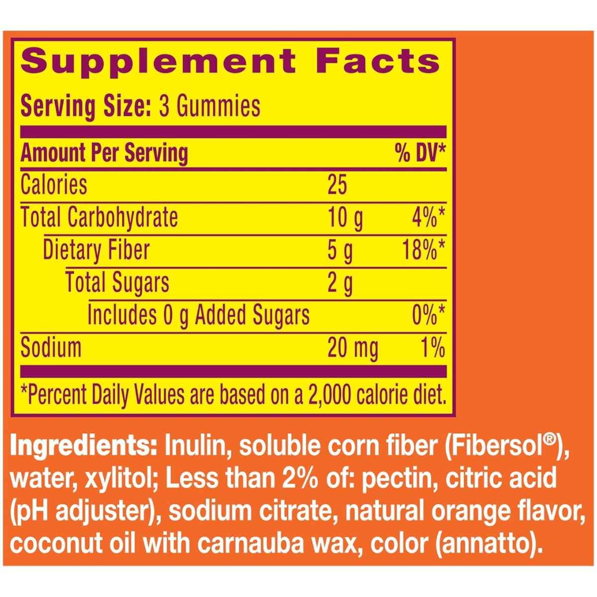 Frasco de suplemento Metamucil Fibra Sabor Naranja 72 Gomitas