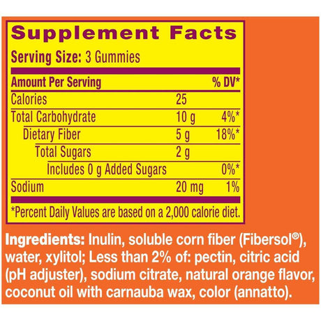 Frasco de suplemento Metamucil Fibra Sabor Naranja 72 Gomitas