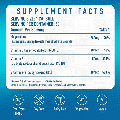 Información del suplemento MGSPORT magnesio 380 mg para la presentación de 60 cápsulas