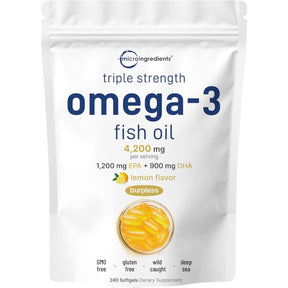 Frasco de suplemento Micro Ingredients Aceite de Pescado Omega-3 240 cápsulas blandas