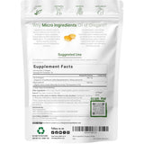 Etiqueta posterior de Micro Ingredients aceite de orégano con aceite de semilla negra en presentación de 150 cápsulas blandas