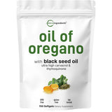 Bolsa frontal de Micro Ingredients aceite de orégano con aceite de semilla negra en presentación de 150 cápsulas blandas