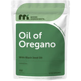 Bolsa frontal de Micro Ingredients aceite de orégano con aceite de semilla negra en presentación de 450 cápsulas blandas