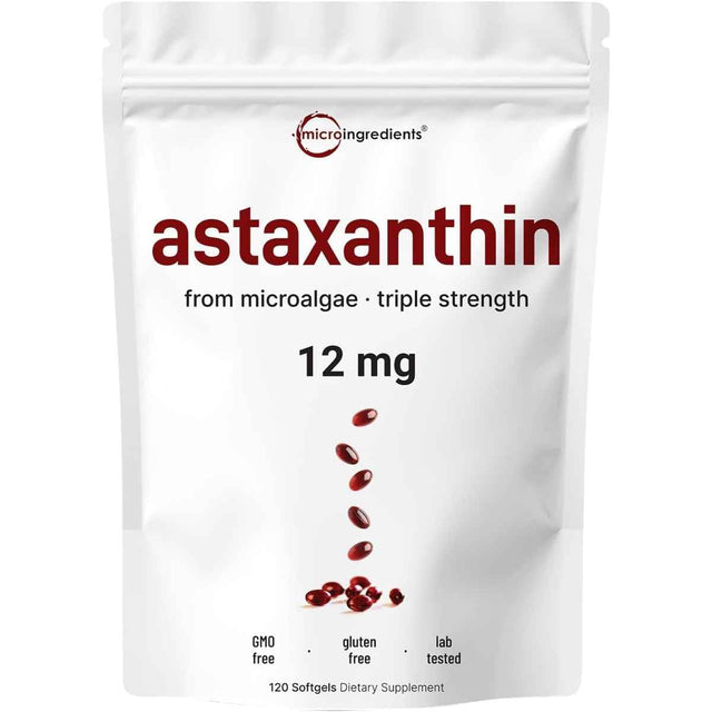 Empaque de suplemento Micro Ingredients Astaxantina 12 mg 120 cápsulas blandas