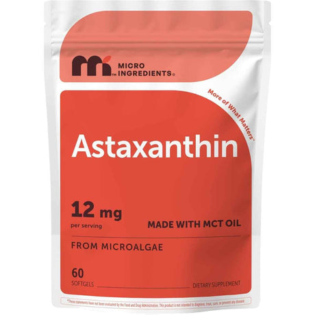 Bolsa frontal de Micro Ingredients astaxantina 12 mg, presentación de 60 cápsulas blandas