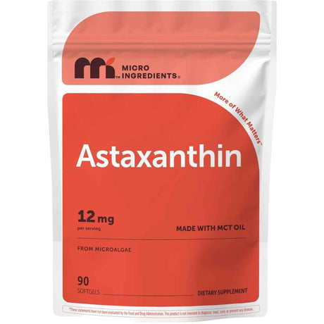 Bolsa frontal de Micro Ingredients astaxantina 12 mg, presentación de 90 cápsulas blandas