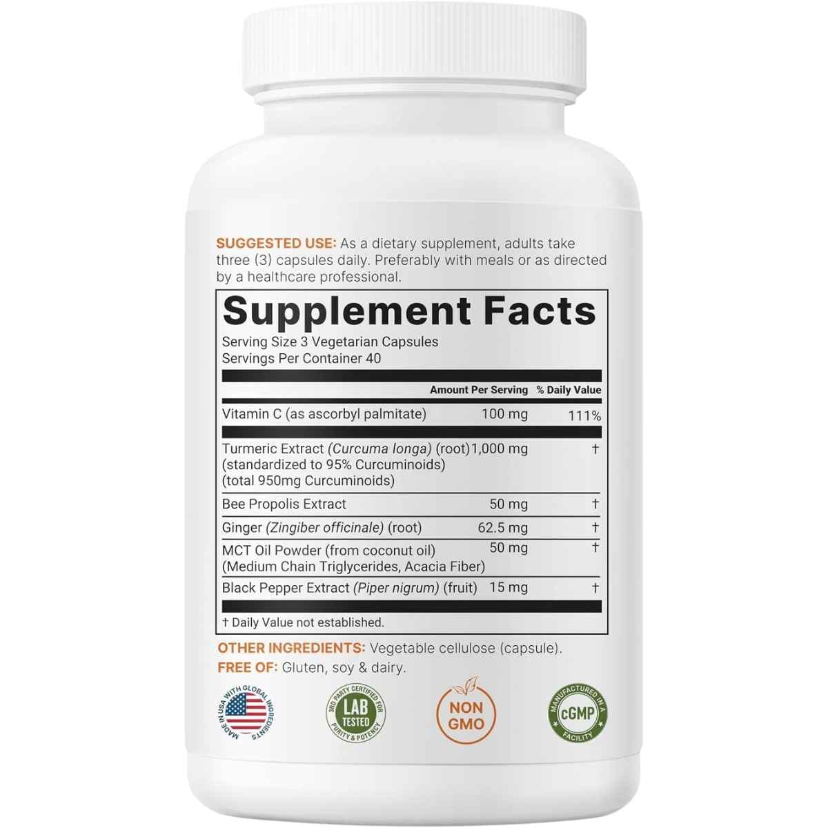 Información del suplemento Micro Ingredients Cúrcuma Curcumina 1000 mg, 120 cápsulas