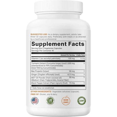 Información del suplemento Micro Ingredients Cúrcuma Curcumina 1000 mg, 120 cápsulas