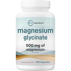 Frasco de Micro Ingredients glicinato de magnesio 500 mg con 240 cápsulas