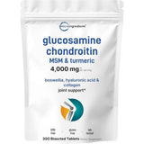 Bolsa frontal de Micro Ingredients con glucosamina, condroitina, MSM y cúrcuma, 300 tabletas.