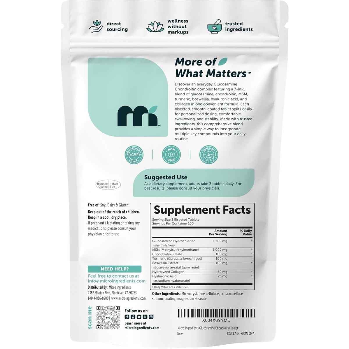 Vista posterior de Micro Ingredients con información del suplemento, ingredientes y modo de uso.