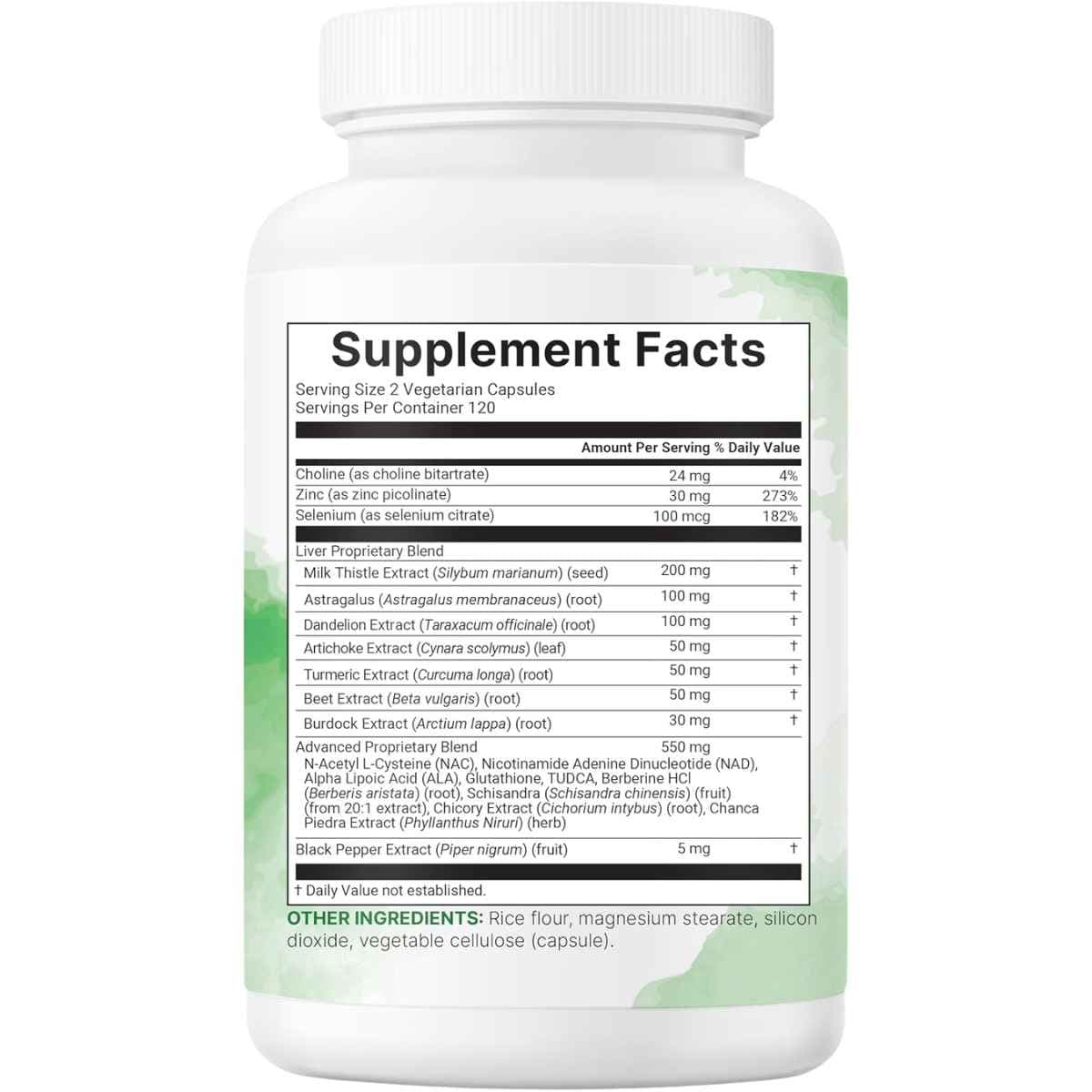Panel de información del suplemento Micro Ingredients Liver Advanced+ con porción de 2 cápsulas.