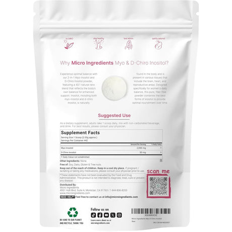 Tabla nutricional del suplemento Micro Ingredients Myo & D-Chiro Inositol 2 lb
