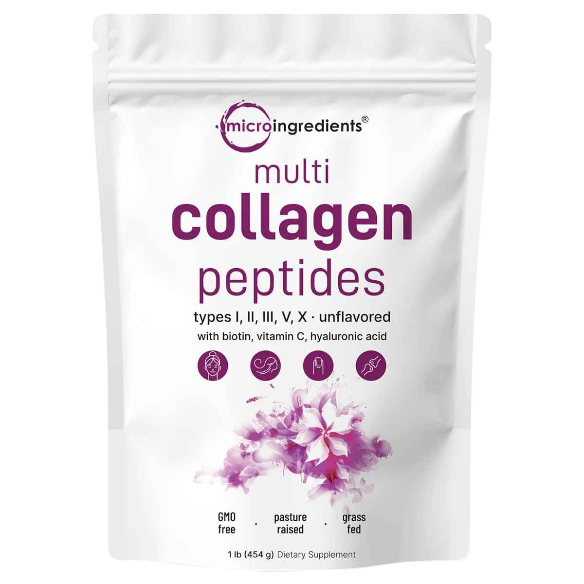 MICRO INGREDIENTS péptidos de colágeno múltiple en polvo sin sabor de 454 g