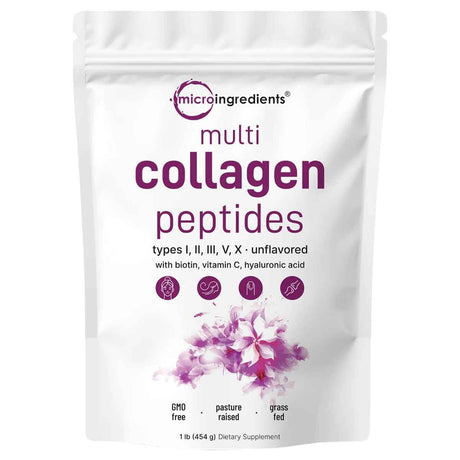 MICRO INGREDIENTS péptidos de colágeno múltiple en polvo sin sabor de 454 g