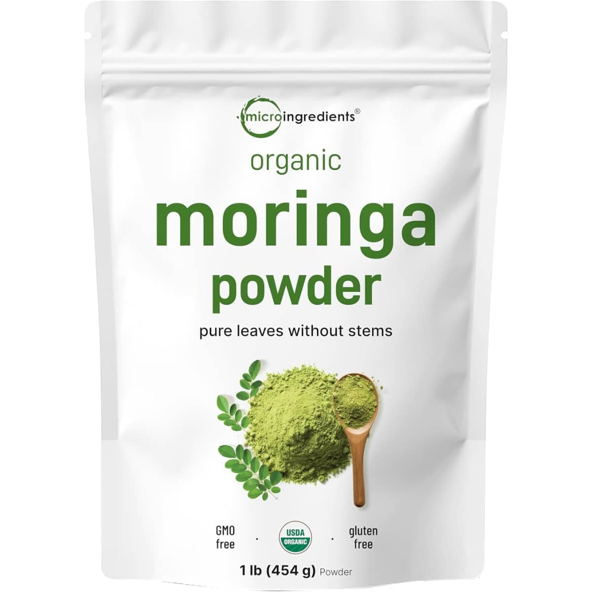 Bolsa de suplemento Micro Ingredients Polvo de Moringa Orgánica 1 lb