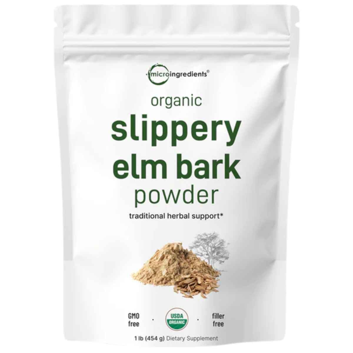 Bolsa de suplemento Micro Ingredients Polvo Orgánico de Corteza de Olmo Resbaladizo 1 lb (454 g)