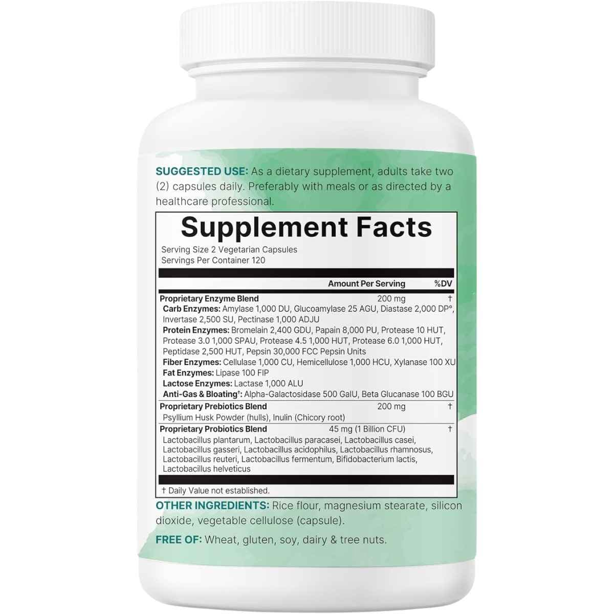 Etiqueta de Micro Ingredients Super Enzymes+ con modo de uso e información del suplemento.