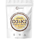 Frasco de suplemento Micro Ingredients Vitamina D3 y K2 180 cápsulas blandas