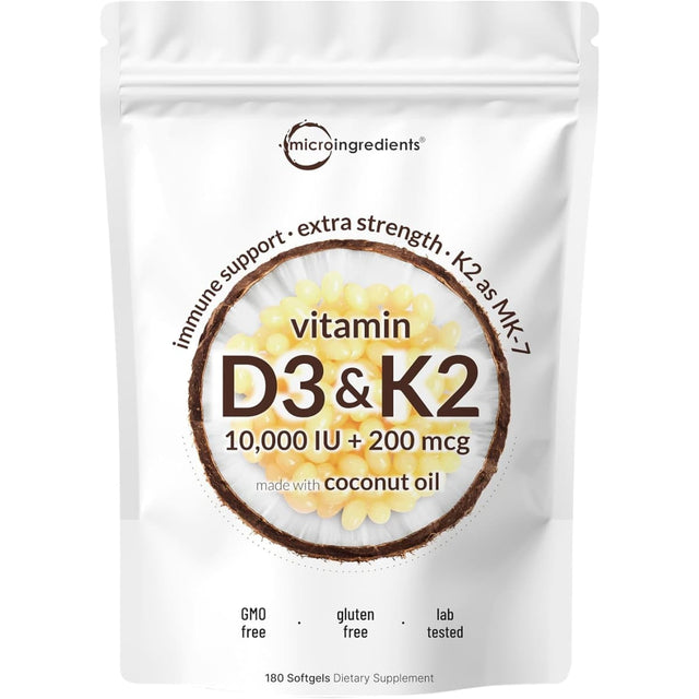 Frasco de suplemento Micro Ingredients Vitamina D3 y K2 180 cápsulas blandas