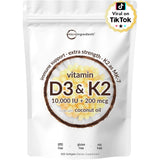 Frasco de suplemento Micro Ingredients Vitamina D3 y K2 300 cápsulas blandas