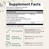 Tabla nutricional del suplemento Microingredients Extracto de Melena de León con L-Ergotioneína 240 cápsulas