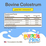 Tabla nutricional del suplemento Miracle Moo Calostro Bovino 60 Servicios