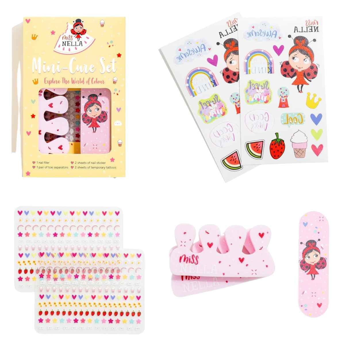 Kit de uñas Miss Nella con lima, separadores, adhesivos y tatuajes temporales