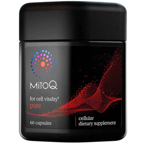 Frasco de suplemento MitoQ Mitoquinol Mesilato 60 cápsulas
