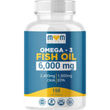 Frasco frontal de Mom Nutrix aceite de pescado Omega 3 6000 mg en presentación de 150 cápsulas blandas