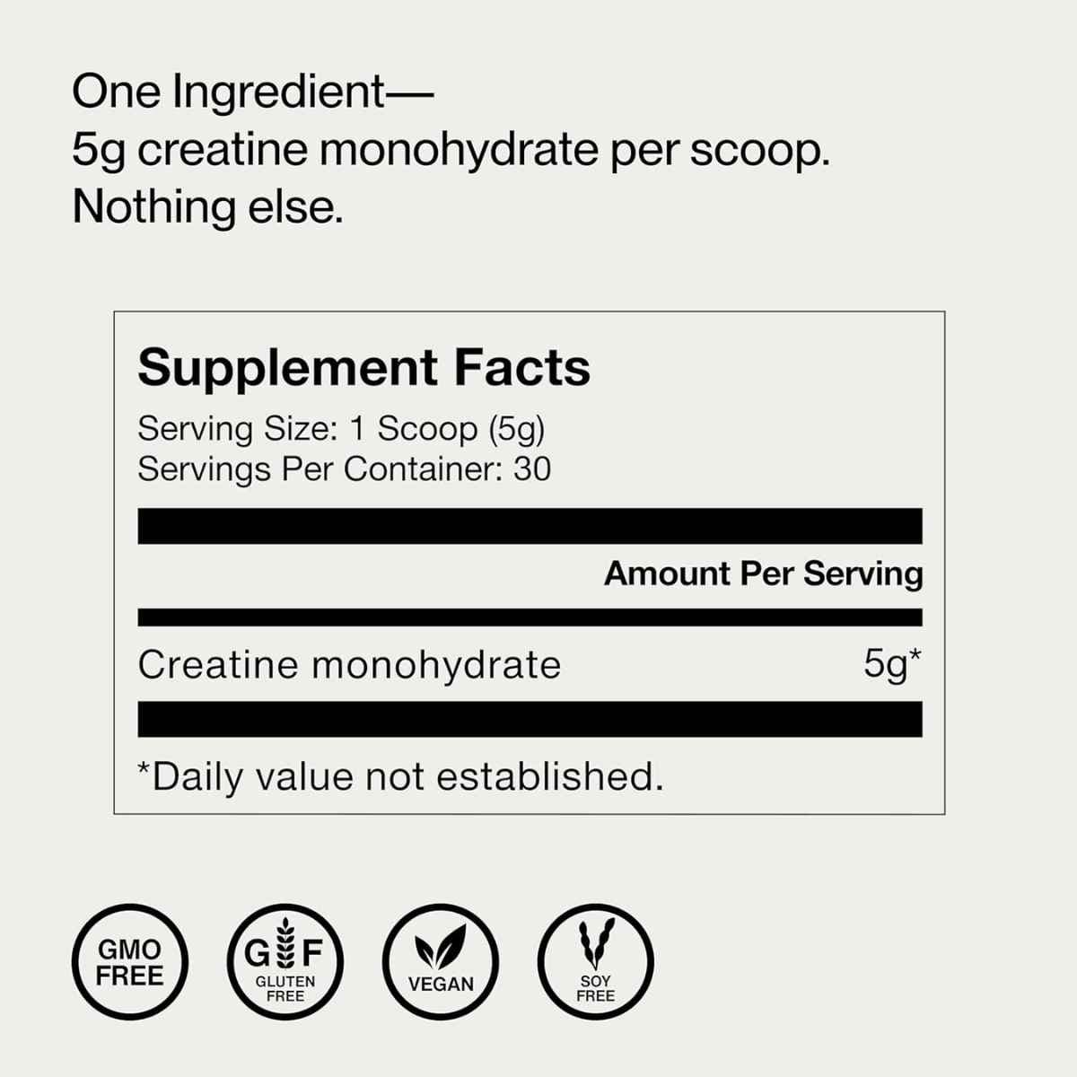 Tabla nutricional del suplemento Momentous Creatina 30 servicios