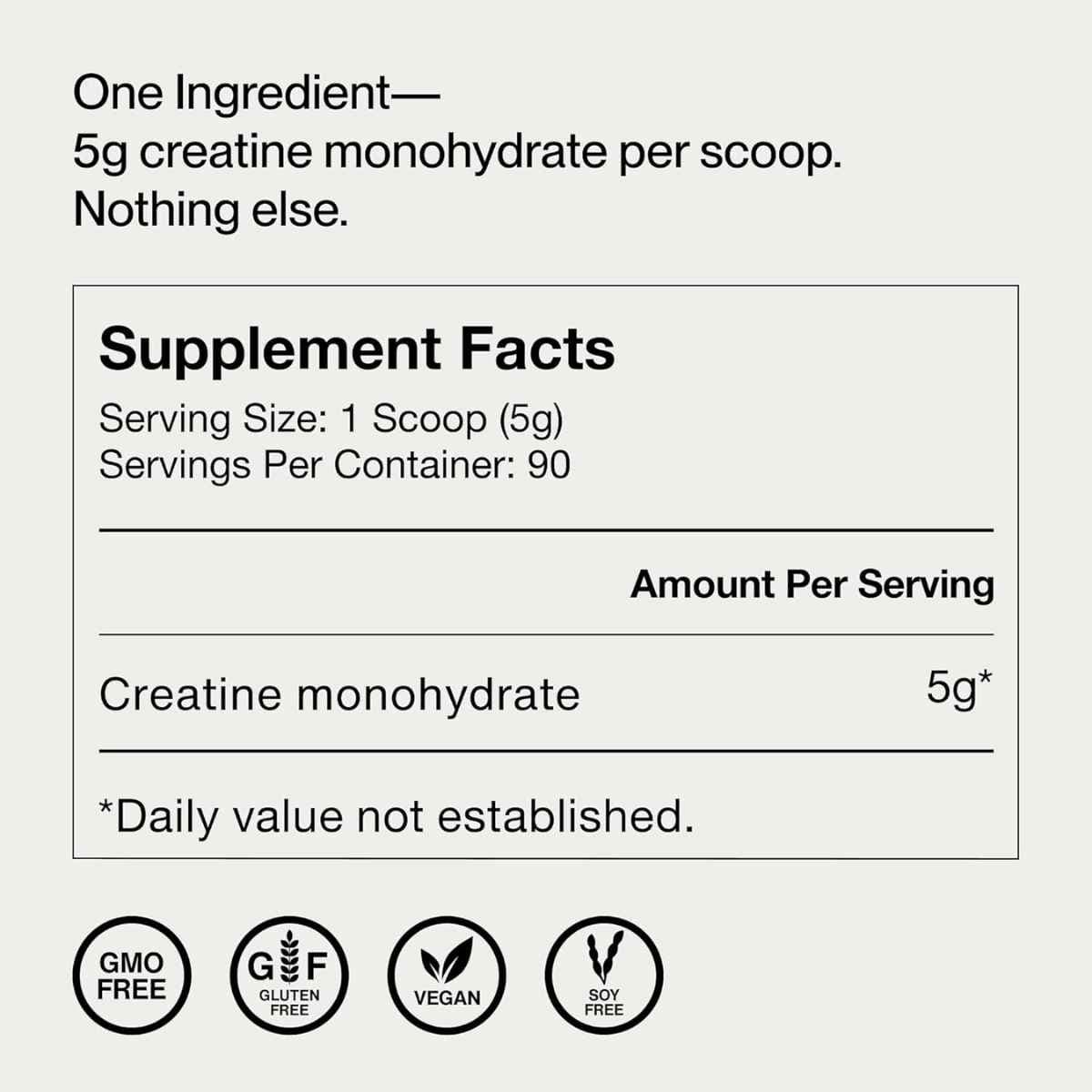 Tabla nutricional del suplemento Momentous Creatina 90 servicios