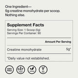 Tabla nutricional del suplemento Momentous Creatina 90 servicios