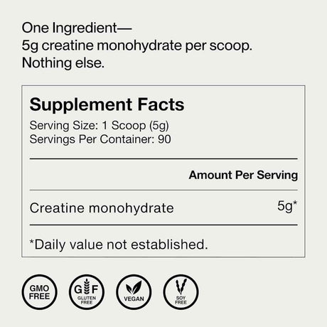 Tabla nutricional del suplemento Momentous Creatina 90 servicios