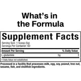 Tabla nutricional del suplemento MuscleTech L-Glutamina 300 g