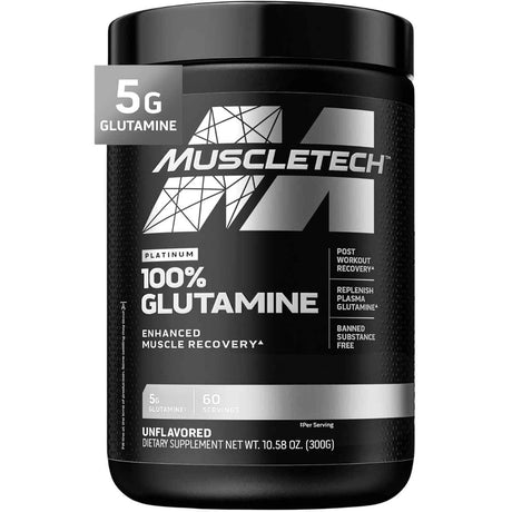 Frasco de suplemento MuscleTech L-Glutamina 300 g