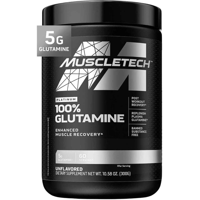 Frasco de suplemento MuscleTech L-Glutamina 300 g