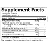 Tabla nutricional del suplemento N-Labs Flexafen Fórmula para el Bienestar Articular 30 Cápsulas