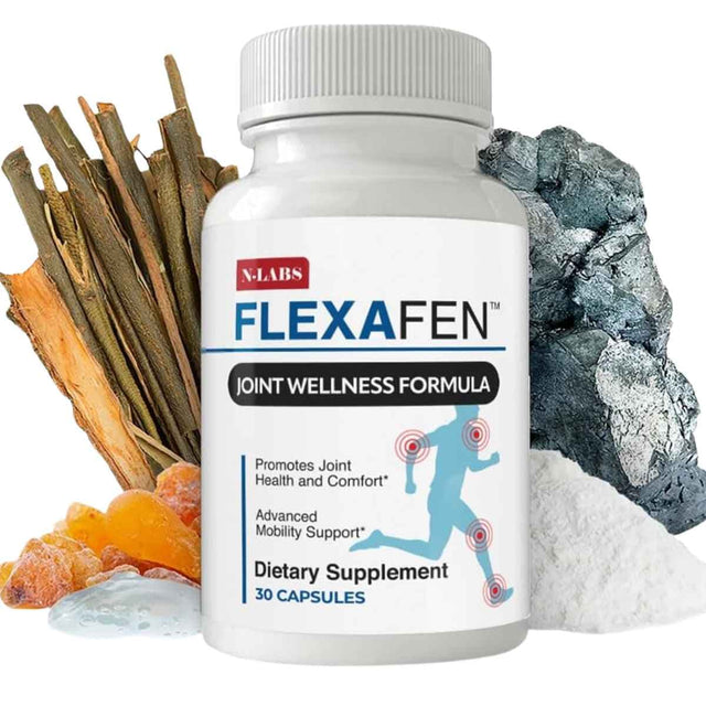 Frasco de suplemento N-Labs Flexafen Fórmula para el Bienestar Articular 30 Cápsulas