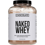 Frasco frontal de Naked Whey sabor chocolate, presentación de 5 lb