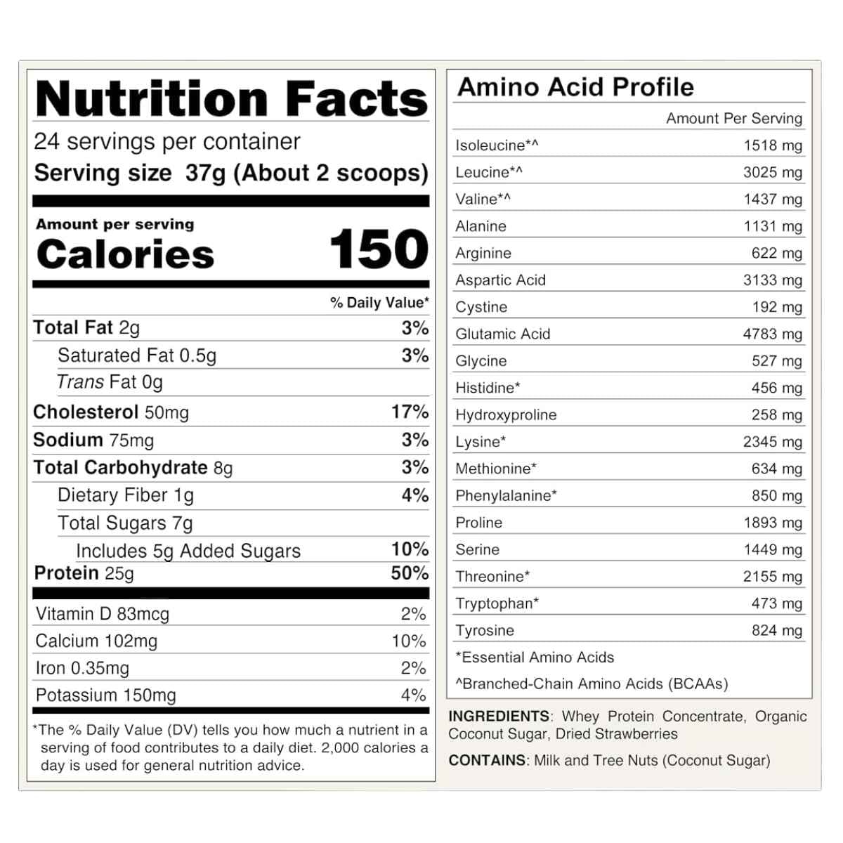 Tabla nutricional de Naked Whey sabor fresa, presentación de 2 lb