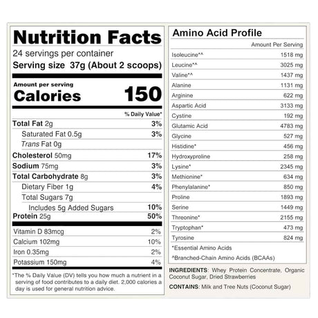 Tabla nutricional de Naked Whey sabor fresa, presentación de 2 lb