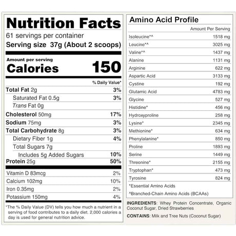 Tabla nutricional de Naked Whey sabor fresa, presentación de 5 lb