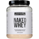Frasco frontal de Naked Whey sabor mantequilla de maní con chocolate, presentación de 2 lb