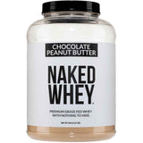 Frasco frontal de Naked Whey sabor mantequilla de maní con chocolate, presentación de 5 lb