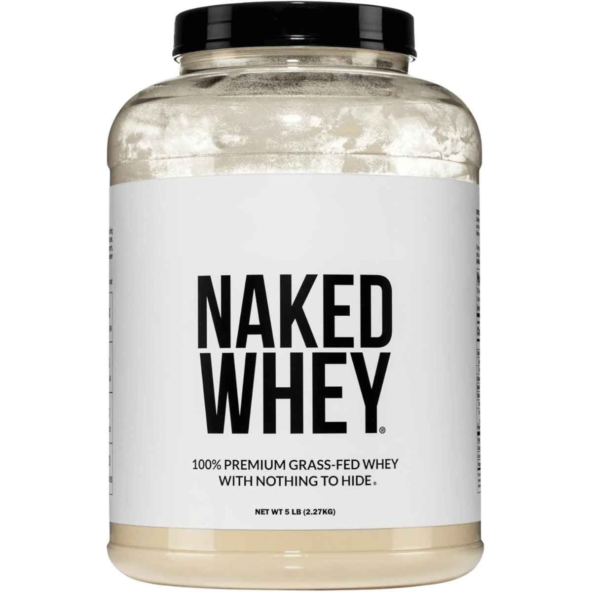 Frasco frontal de Naked Whey sin sabor, presentación de 5 lb