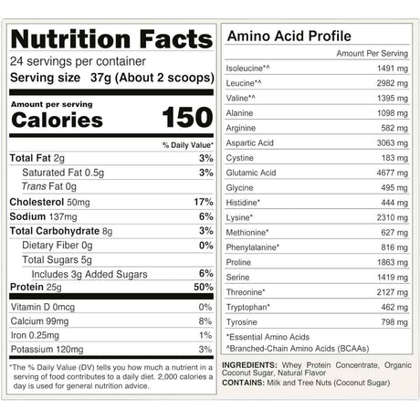 Tabla nutricional de Naked Whey sabor vainilla, presentación de 2 lb