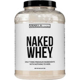 Frasco frontal de Naked Whey sabor vainilla, presentación de 5 lb