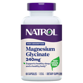 Frasco de suplemento Natrol Glicinato de Magnesio 60 cápsulas